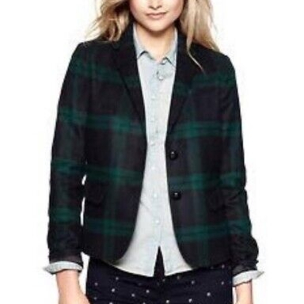 GAP Black and Green Plaid Blazer